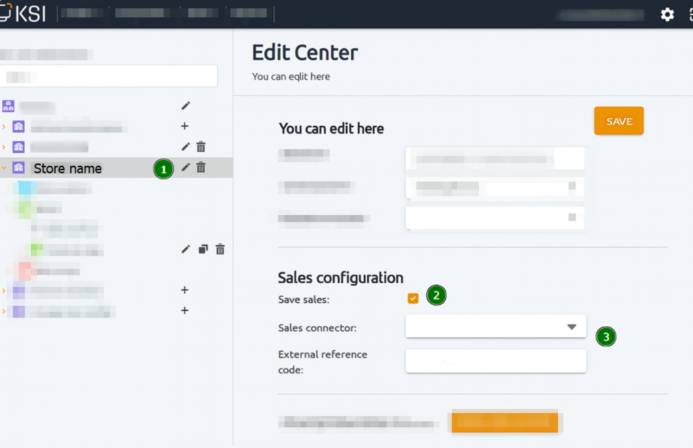 Configuring a sales connector for a store in KSI VISION Store sales connector setup in KSI VISION