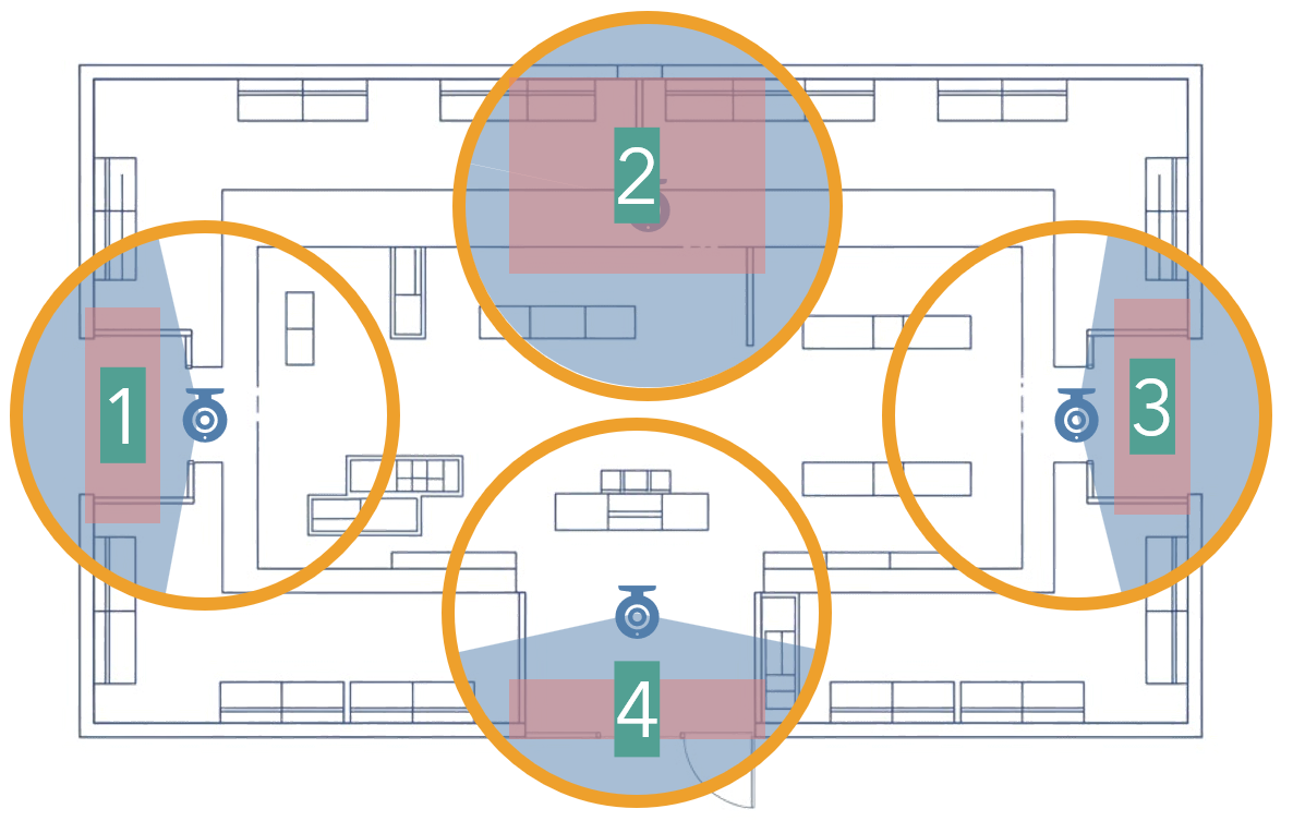 Floor plan with camera placement and camera FOV selection Floor plan with camera placement and FOV selection