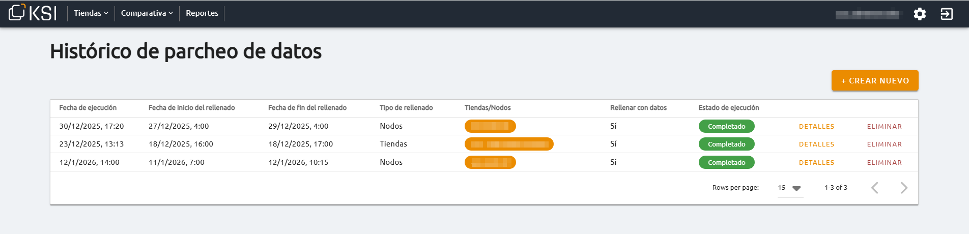 Lista de ejecuciones de data patching