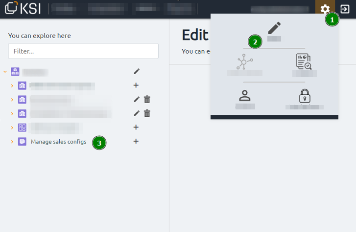 Acceder a la gestión de conectores de venta en KSI VISION Interfaz de configuración en KSI VISION